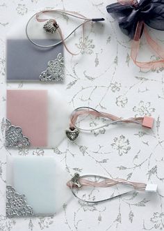 three different shades of pink, grey and white