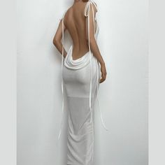 Please refer to our sizing chart for a guideline when choosing a size. 5 business days order processing time. 90% polyester 10% spandex. Backless White Dress, White Backless Dress, Bodysuits And Jeans, Long Halter Dress, Sheer Mesh Dress, Summer Party Outfit, Ruched Maxi Dress, Halter Swimwear, Comfy Chic