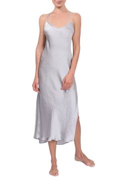 Meant for luxe lounging, this satiny slipdress features a T-back strap and an airy stem-showing side slit. V-neck Adjustable T-back strap 100% polyester Machine wash, tumble dry Made in the USA of imported fabric Women's Clothing Back Strap, Ritual, Clothing Items, Slip Dress, Top Brands, Women's Clothing, Bridesmaid Dresses, Nordstrom, Summer Dresses