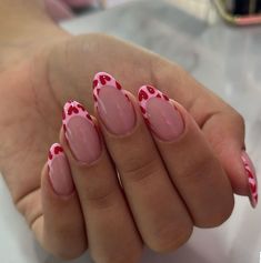 Red And Pink Nails Short, Hello Nails, February Nails, Simple Acrylic Nails, Short Acrylic Nails Designs, Girls Nails, Heart Nails