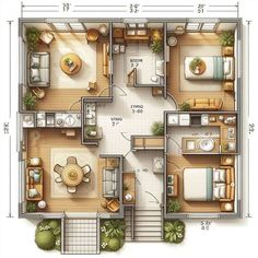 the floor plan for an apartment with two bedroom and living room, dining area and kitchen