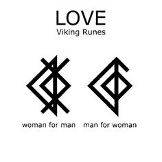 two symbols with the words love and viking rules in black on a white background, one is