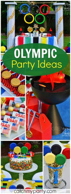 an olympic party with cake and decorations