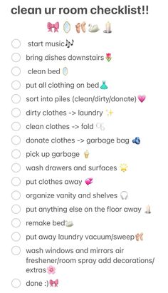 a checklist with the words clean urom checklist written in pink and white