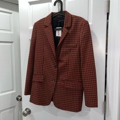 Never Worn Blazer Size Medium Casual Red Blazer For Winter, Casual Red Fall Blazer, Casual Red Blazer For Fall, Zara Brown Single Breasted Blazer, Zara Brown Single-breasted Blazer, Red Casual Blazer For Business Casual, Zara Red Outerwear For Fall, Zara Red Blazer For Fall, Red Blazer For Business Casual, Winter