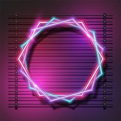 an abstract neon frame on a dark background with lines and dots in the shape of a circle