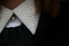 J'adore adorned collars! Client Meeting, Diy Collar, Pearl Collar, Design Techniques, White Collared Shirt, Well Dressed Women, Mish Mash, Pearl And Lace, Unique Boutique