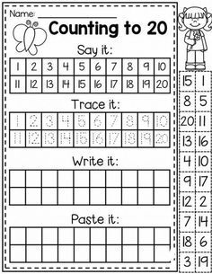 counting to 20 worksheet with numbers and pictures for the first grade 1 student