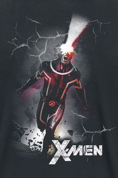 an image of the x - men movie poster on a black t - shirt with lightning