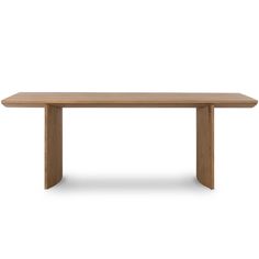 a wooden table with two legs and a rectangular top, viewed from the front view