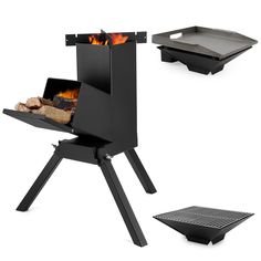 an outdoor bbq grill with fire in it