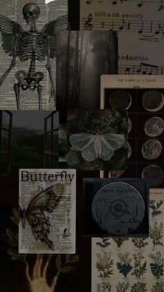 A Skeleton, Skeleton, Butterflies, Collage, Music