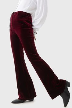 Recently Deceased Velvet Flares | Killstar Beetlejuice Wedding, Aliyah Core, Singer Dr, Core Outfits, Desired Reality, Wine Red Color, Velvet Flares, Black Parade, Soft Red