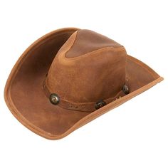 Minnetonka Dude Hat  Embrace the country lifestyle with this distressed ruff leather hat. This wide-brimmed hat has steel wire hidden inside the brim, which lets you shape it anyway you want. A stylish leather band, studs and metal conchos surround the western hat with a small tie in the back. This durable classic keeps the sun out and is made to last. Hide Wires, Western Hat, Leather Hat, Country Lifestyle, Brimmed Hat, Western Hats, Leather Hats, Wide Brimmed Hats, Wide Brimmed