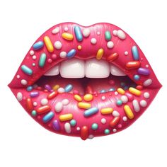 a doughnut shaped like a mouth with sprinkles on it's lips