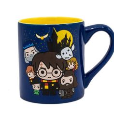 a harry potter mug with the characters on it