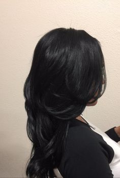 Wolfcut Hair Black Woman, Black Hair In Summer, Styled Black Hair, Jet Black Hair Blowout, Jet Black Hair Asian, Black Glossy Hair, Jet Black Hair Layers, Dark Glossy Hair, Jet Black Hair Styles