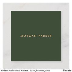 a green business card with the word morgan parker in gold on it's front