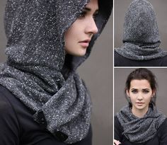 Grey Heather tejer redecilla estilo urbano por DoTheExtraordinary Hooded Cowl Scarf, Hoodie Scarf, Hood Pattern, Hooded Cowl, Cowl Scarf, Mode Inspiration, Sewing Inspiration, Diy Fashion