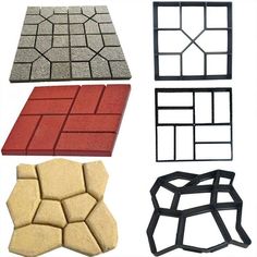 four different types of flooring tiles with various shapes and sizes, including one for the floor