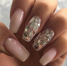 Sheer and glitter ballerina nails. Love! Glass Acrylic Nails, Milky Nails, Trendy Nail Art, Hot Nails, Accent Nails