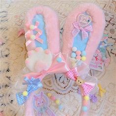 Attention: This price includes a KC only, others are not included.（bunny ears can be bent freely） Decora Accessories, Rabbit Ears Headband, Sweet Band, Pink Tips, Big Bunny, Bunny Ears Headband, Hello Kitty Backgrounds, Kawaii Accessories, Ears Headband