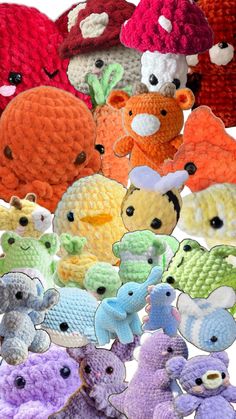 there are many crocheted stuffed animals together