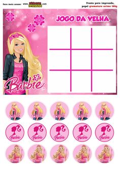 the barbie doll party game is shown in pink