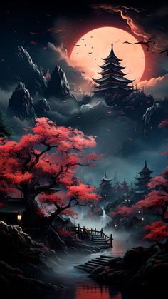 Digital Art Tutorial Photoshop, Art Scenery, Wallpaper Vibes, Japanese Mountains, Space Battleship, Dreamy Artwork, Phone Stuff, Cool Wallpapers Art