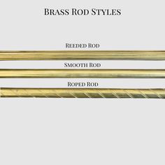 brass rods with different sizes and colors, labeled in the following words on each side