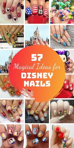 Disney Nail Color Ideas, Disney Cars Theme Nails, Nail Ideas For Disney World, Disney Dip Nails Ideas, Birthday Nails Disney, Disney Toenail Designs, Disney Nail Tips, Cute Nails For Disney World, Easy Diy Disney Nails