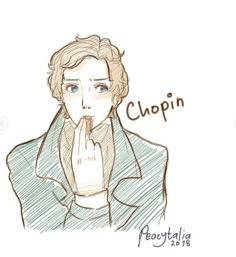 a drawing of a man in a suit with his hand to his mouth and the words choppin written on it