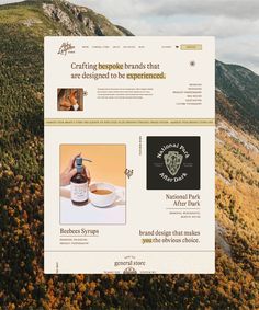 the website is designed to look like it's on top of a hill with trees and mountains in the background