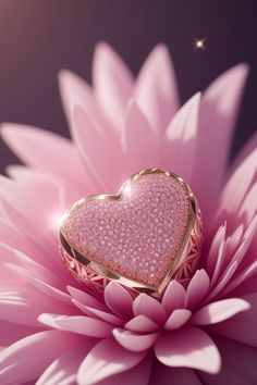 a pink flower with a heart shaped ring on it's center, surrounded by other flowers