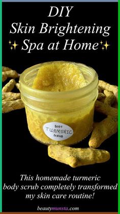 I always keep saying turmeric is excellent for skin care but my friends don’t really know how to incorporate it into skin care (apart from applying it as a face mask). Guess what, there are so many fun ways to actually use turmeric in various skin care products that you can make at home. Today … How To Make Turmeric Oil For Skin, Home Made Scrub For Glowing Skin, Lemon Scrub Recipe, Home Made Skin Care, Turmeric Skin Care, Turmeric For Skin, Skin Care Diy, Turmeric Scrub, Scrub Homemade