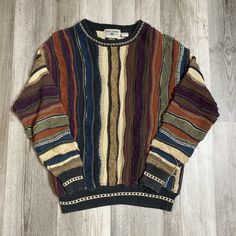 Vintage Coogi Style Sweater Colorful Grandpa Sweater, 90s Mens Sweater, Masc Sweater Outfit, Granpa Sweaters, Coogi Sweater Men Outfit, Grandpa Sweater Outfit Men, Crochet Grandpa Sweater, Grampa Sweater, Old Man Sweater