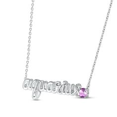 This stellar necklace features "Aquarius" spelled out in swirling 10K white gold letters. An amethyst punctuates the word art, adding eye-catching color. The pendant suspends from an 18-inch cable chain that secures with a spring ring clasp. Aquarius Necklace, Zodiac Aquarius, Aquarius Zodiac, Gold Letters, Necklace Sterling Silver, Eye Catching Colors, Word Art, Cable Chain, Spring Rings