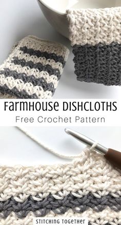 crochet dishcloth pattern with text which reads farmhouse dishcloth free crochet pattern