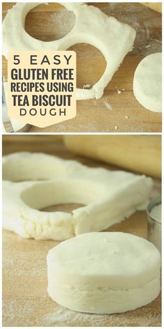 the steps to make gluten pies are shown in three different stages, including dough