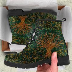 Tree Of Life Boots – Elephantsity Gay Club Outfit, Plastic Boots, Boot Tree, Celtic Tree Of Life, Club Outfit, Save The Elephants, Vegan Boots, Vintage Tree, Tree Line