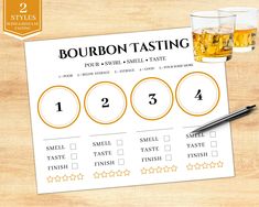 the bourbon tasting game is next to two glasses