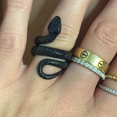 Black Snake Ring Size 7. Brand New!! Black Snake Ring Gift, Gold Ring Designs, Black Snake, Snake Ring, 7 Rings, Ring Color, Womens Jewelry Rings, Ring Designs, Gold Rings