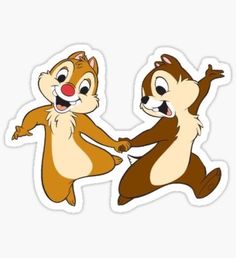 two cartoon chipmuns dancing together with one holding the other's hand sticker