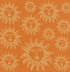 an orange background with many sunflowers and faces drawn on the side of it