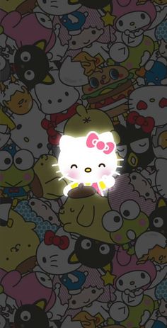 the hello kitty wallpaper is full of cartoon characters