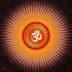 an image of the om shan symbol in red and orange colors on a black background