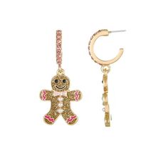 Indulge in the sweetness of the season with these irresistible Packed Party Candy Gingerbread Man Hoop Earrings! Shaped like everyone's favorite holiday treat, these Christmas earrings are the perfect accessory for any outfit this season. Crafted with meticulous attention to detail, these statement earrings feature pink gemstone hoops and adorable glitter gingerbread men charms filled with pink details and pearl buttons. Whether you wear them to work, school, or a holiday party, these gingerbread man earrings are sure to spread holiday cheer wherever you go and capture the joy of the holidays! PS did we mention the packaging has a "to from" label for easy gifting? Talk about the perfect stocking stuffer! Size: one size.  Color: Brown.  Gender: female.  Age Group: adult. Man Earrings, Pink Details, Party Candy, Mini Hoop Earrings, Gingerbread Men, Perfect Stocking Stuffers, Candy Party, Men Earrings, Pink Gemstones