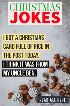 the christmas joke is shown with nuts and pine cones