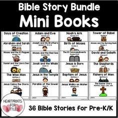 the bible story bundle for mini books with pictures and text on it, including two different stories