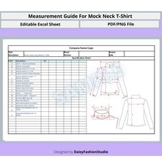 the measurement guide for mock neck t - shirt is shown in this image, and it shows